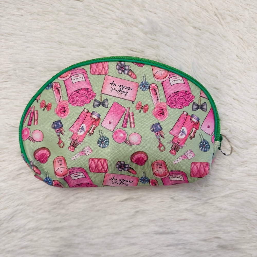 Green & Pink Kids Cosmetic Pouch with Fun Makeup Print